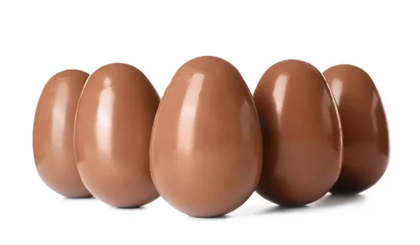 Шоколадные Пасхальные Яйца Белом Фоне — стоковое фото