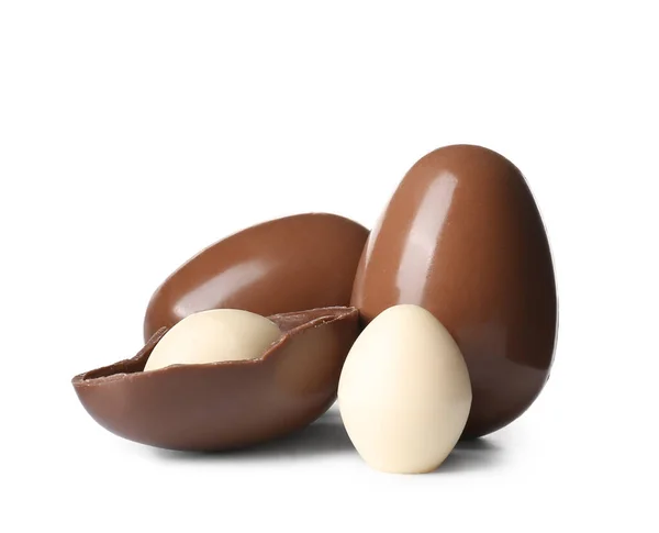 Oeufs Pâques Chocolat Isolés Sur Fond Blanc — Photo