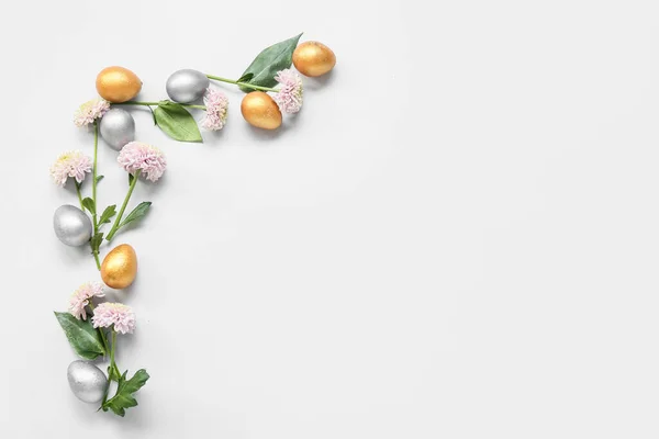 Composition Easter Eggs Flowers Light Background — Stock Photo, Image