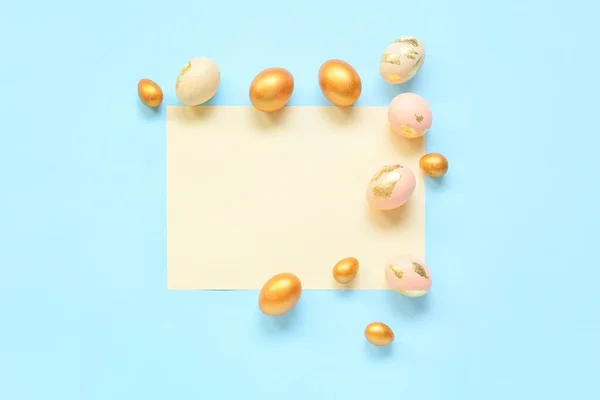Foglio Carta Uova Pasqua Sfondo Blu — Foto Stock
