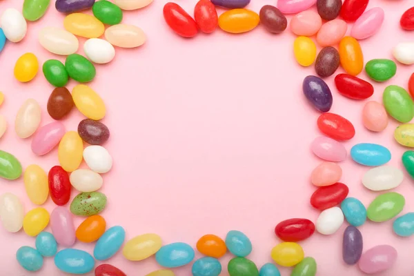 Frame Made Multicolored Jelly Beans Color Background — Stock Photo, Image