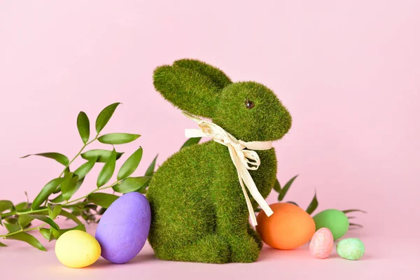 Cute Easter Bunny Eggs Pink Background — Stock Photo, Image