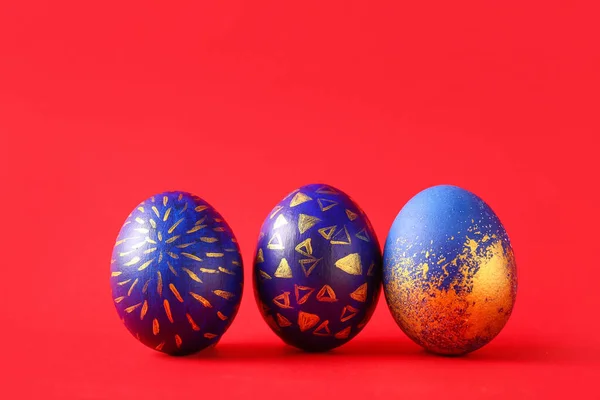 Stylish Easter Eggs Red Background — Stock Photo, Image