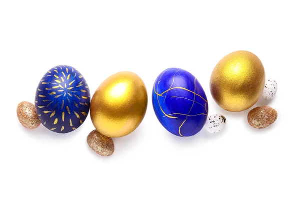 Stylish Easter Eggs White Background — Stock Photo, Image