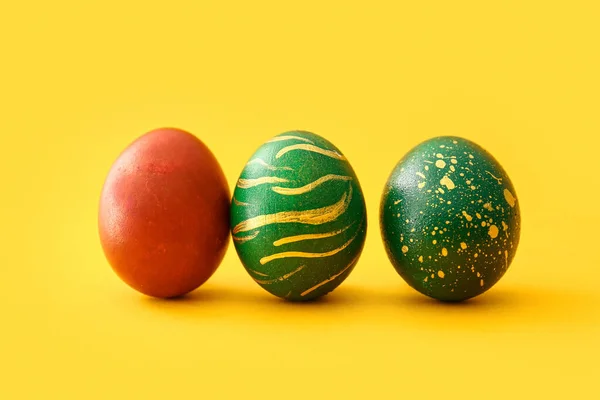 Stylish Easter Eggs Yellow Background — Stock Photo, Image