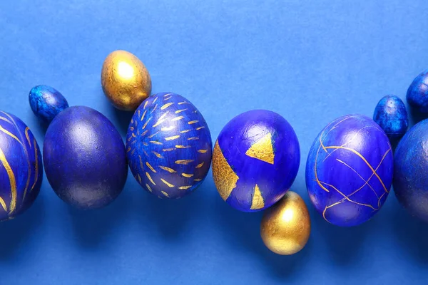 Stylish Easter Eggs Blue Background — Stock Photo, Image