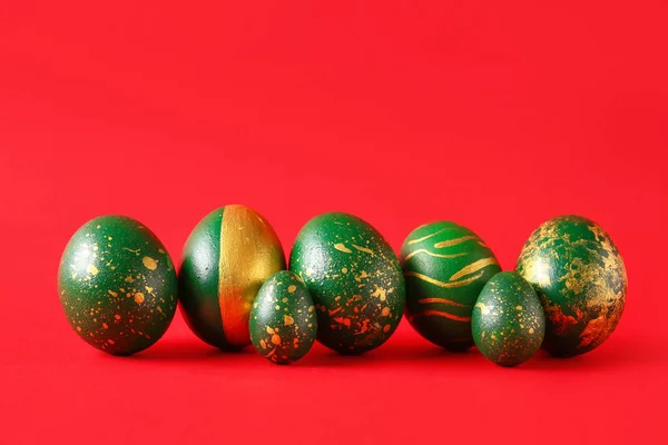 Stylish Easter Eggs Red Background — Stock Photo, Image