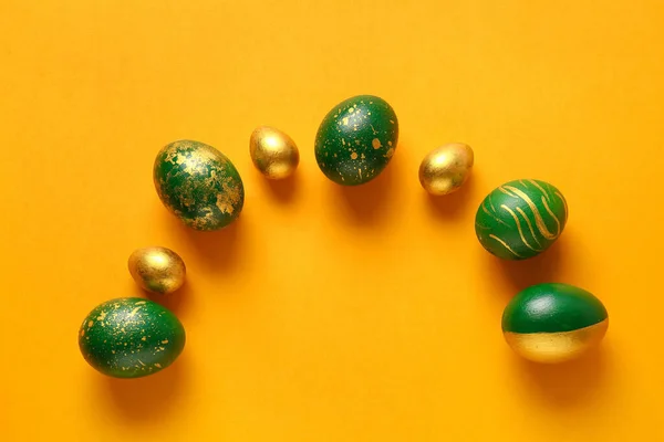 Stylish Easter Eggs Yellow Background — Stock Photo, Image