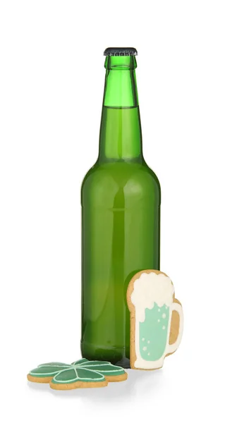 Μπουκάλι Μπύρα Και Μπισκότα Μελόψωμο Για Τον Εορτασμό Της Ημέρας — Φωτογραφία Αρχείου