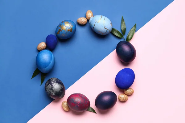 Telaio Fatto Uova Pasqua Colorate Sfondo Colore — Foto Stock