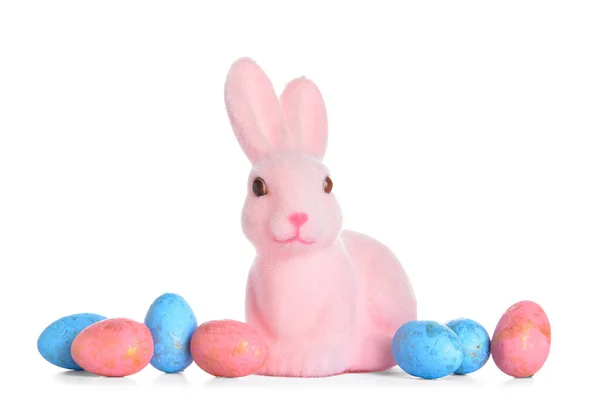 Cute Easter Bunny Eggs White Background Stock Picture