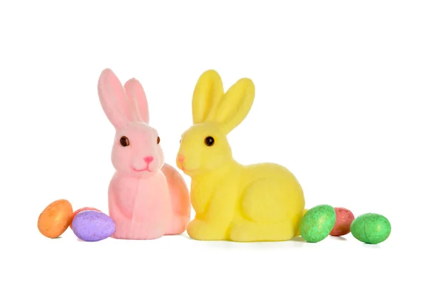 Cute Easter Bunnies Eggs White Background Stock Photo