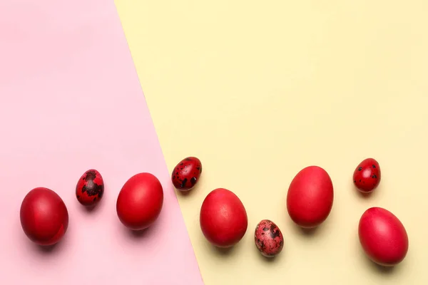 Composition Red Easter Eggs Color Background — Stock Photo, Image