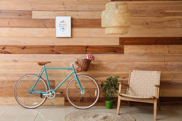 Interior Room Bicycle Armchair Easter Basket — Stock Photo, Image