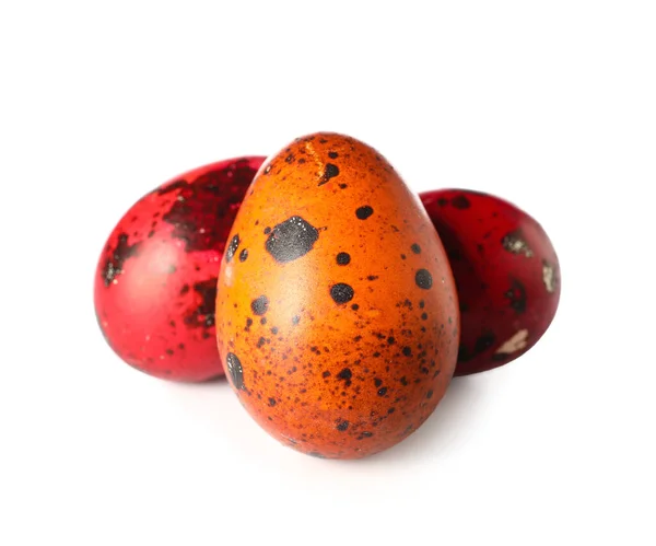 Tres Hermosos Huevos Pascua Sobre Fondo Blanco —  Fotos de Stock