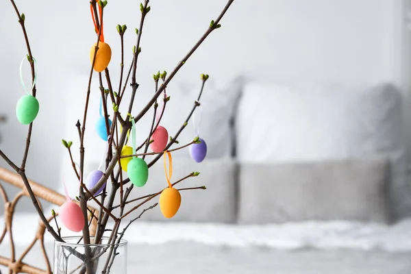 Branches Easter Eggs Interior Bedroom Closeup — Stock Photo, Image