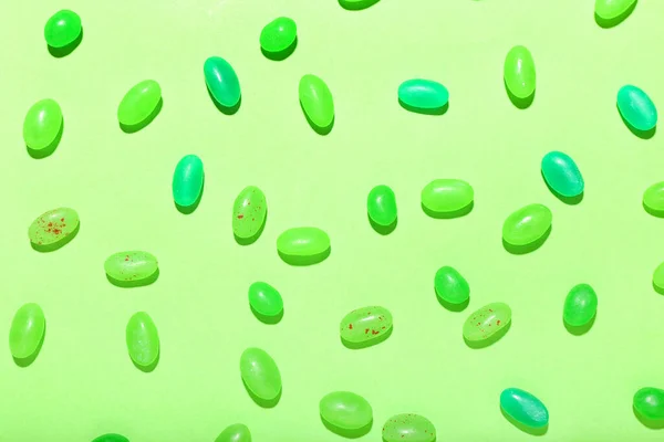 Different Jelly Beans Green Background — Stock Photo, Image