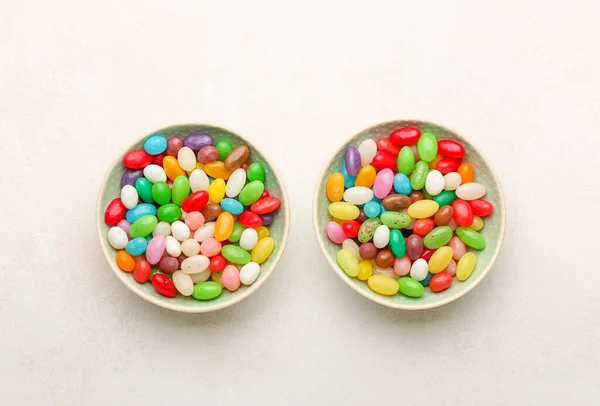Bowls Different Jelly Beans White Background — Stock Photo, Image