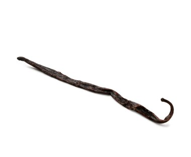 Kurutulmuş vanilya kabuğu beyaza izole edilmiş.