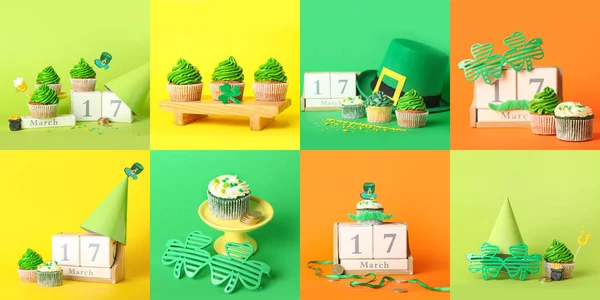 Tasty Cupcakes Patrick Day Color Background — Stock Photo, Image