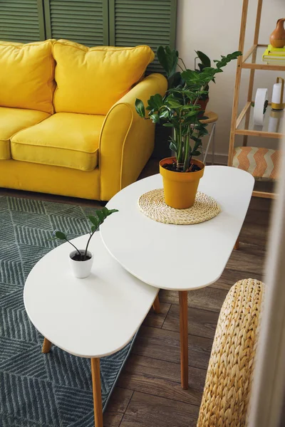 Wooden Tables Houseplants Stylish Living Room — Stock Photo, Image