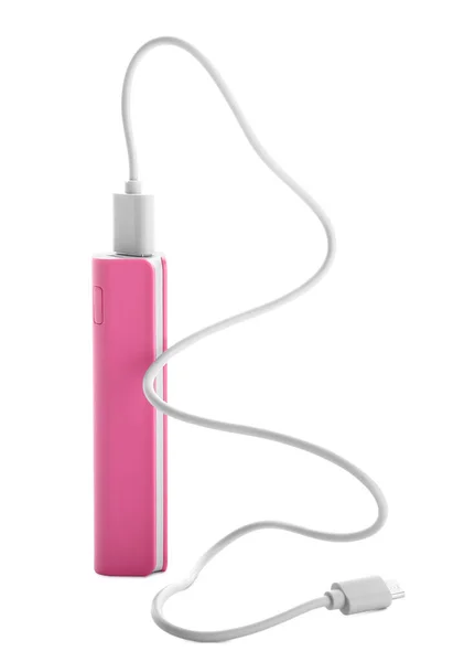 Pink Power Bank Usb Cable White Background — Stock Photo, Image