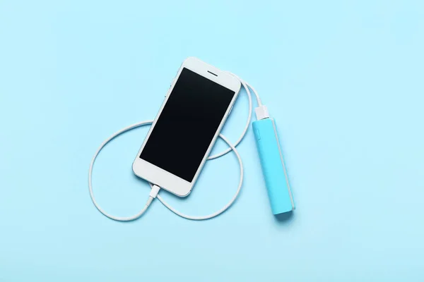 Power Bank Mobile Phone Blue Background — Stock Photo, Image