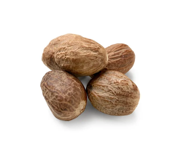 Gustosi Nutmegs Isolati Bianco — Foto Stock