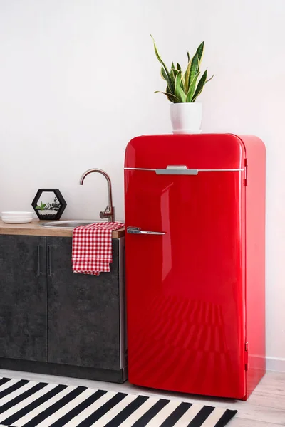 Red Fridge Light Wall Modern Kitchen — Stock Photo, Image