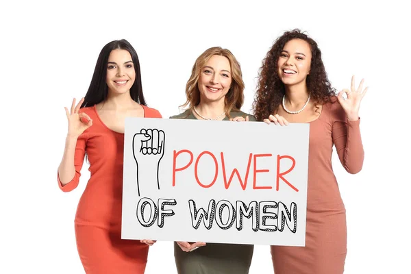 Gyönyörű Nők Kezében Poszter Szöveges Power Nők Fehér Háttérrel Nemzetközi — Stock Fotó