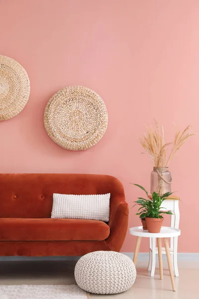 Stylish Orange Sofa Modern Interior Living Room — Stock Photo, Image