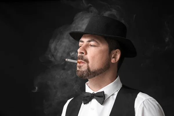 Smoking Man Black Background — Stock Photo, Image