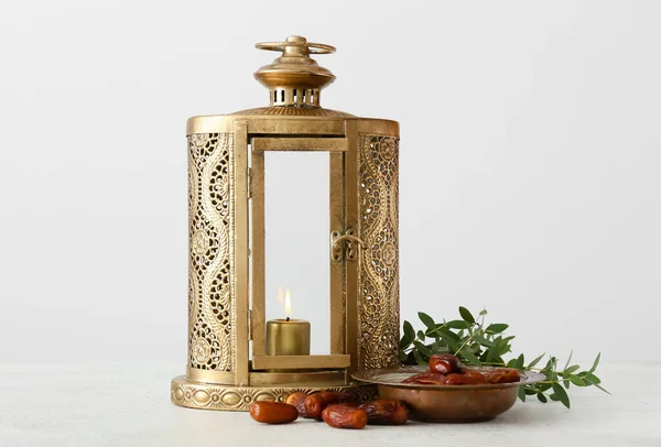 Muslim Lantern Dates Light Background — Stock Photo, Image