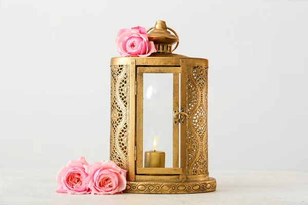 Muslim Lantern Flowers Light Background — Stock Photo, Image