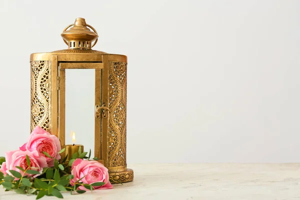 Muslim Lantern Flowers Light Background — Stock Photo, Image