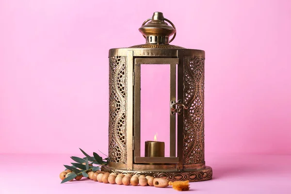 Muslim Lantern Tasbih Pink Background — Stock Photo, Image