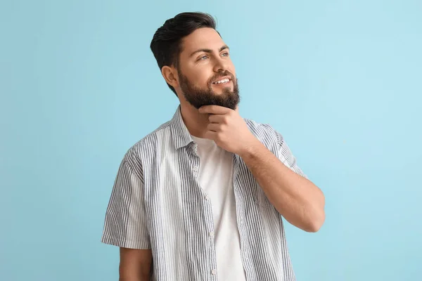 Stylish Bearded Man Blue Background — Stock Photo, Image