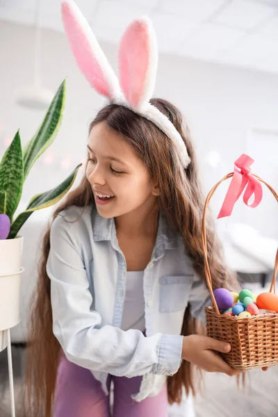 Cute Little Girl Looking Easter Eggs Home — Stock Photo, Image