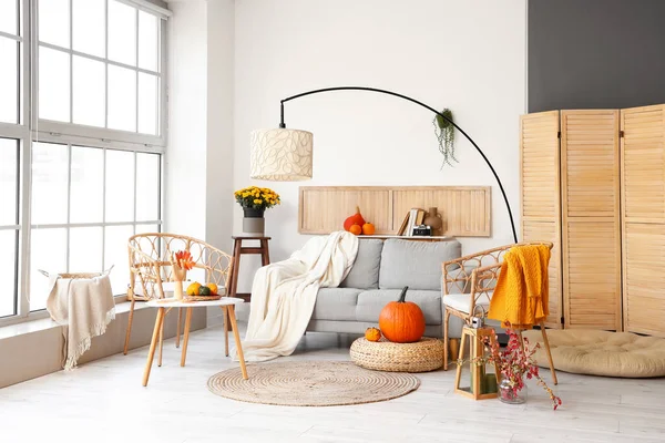Interior Modern Living Room Comfortable Sofa Lamp Armchairs — Stock Photo, Image