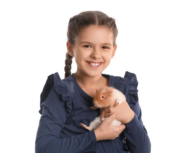 Little Girl Cute Guinea Pig Isolated White — Stock Photo, Image