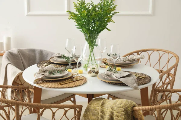 Stylish Table Setting White Wall — Stock Photo, Image