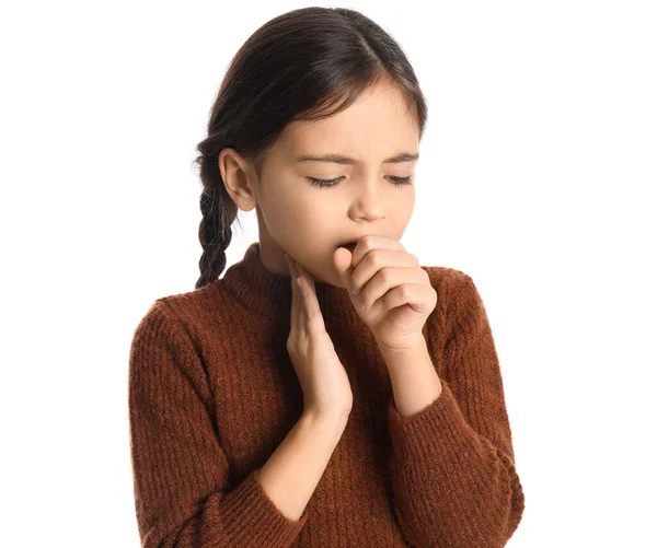 Little Girl Suffering Sore Throat White Background — Stock Photo, Image