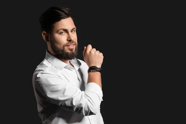 Stylish Bearded Man Dark Background — Stock Photo, Image