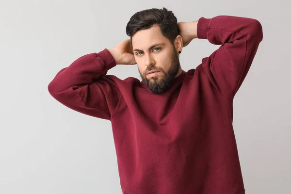 Stylish Bearded Man Light Background — Stock Photo, Image