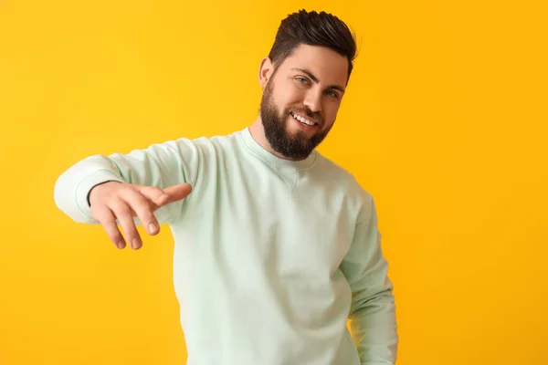 Stylish Bearded Man Yellow Background — Stock Photo, Image