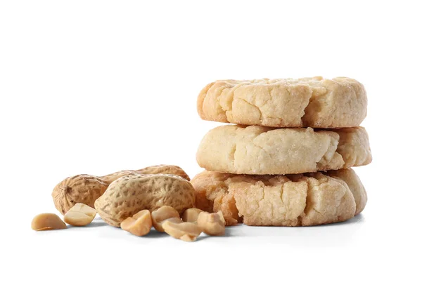 Biscoitos Amendoim Saborosos Fundo Branco — Fotografia de Stock