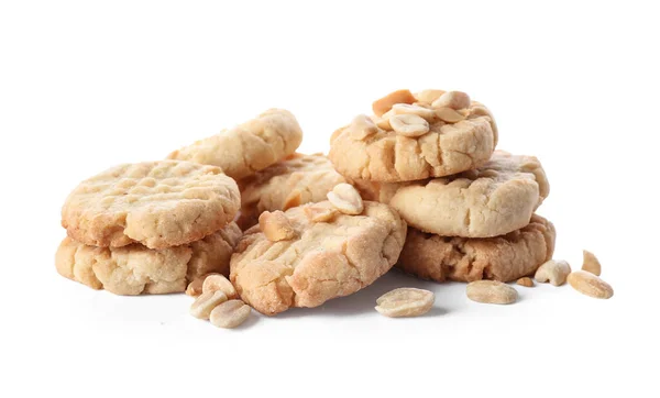 Biscoitos Amendoim Saborosos Fundo Branco — Fotografia de Stock