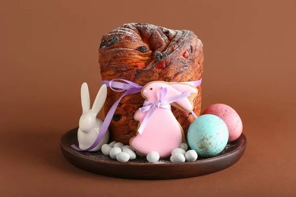 Teller Mit Leckeren Osterplätzchen Form Auf Häschen Eiern Bonbons Und — Stockfoto