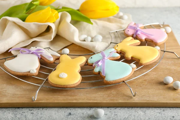 Grid Tasty Easter Cookies Shape Bunny Table — Stock Photo, Image
