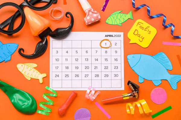 Calendar Marked Date April Fools Day Different Party Decor Color — Stock Photo, Image